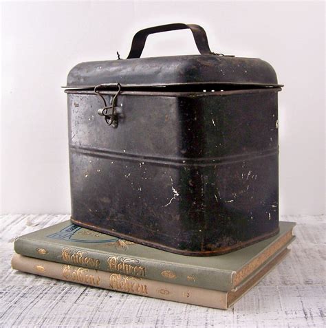 antique british metal lunch box with brass handle|old metal lunchboxes images.